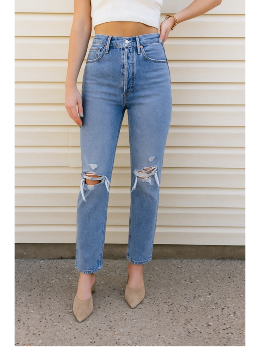 AGOLDE Riley High Rise Straight Crop Jeans 26 Distressed Light Wash